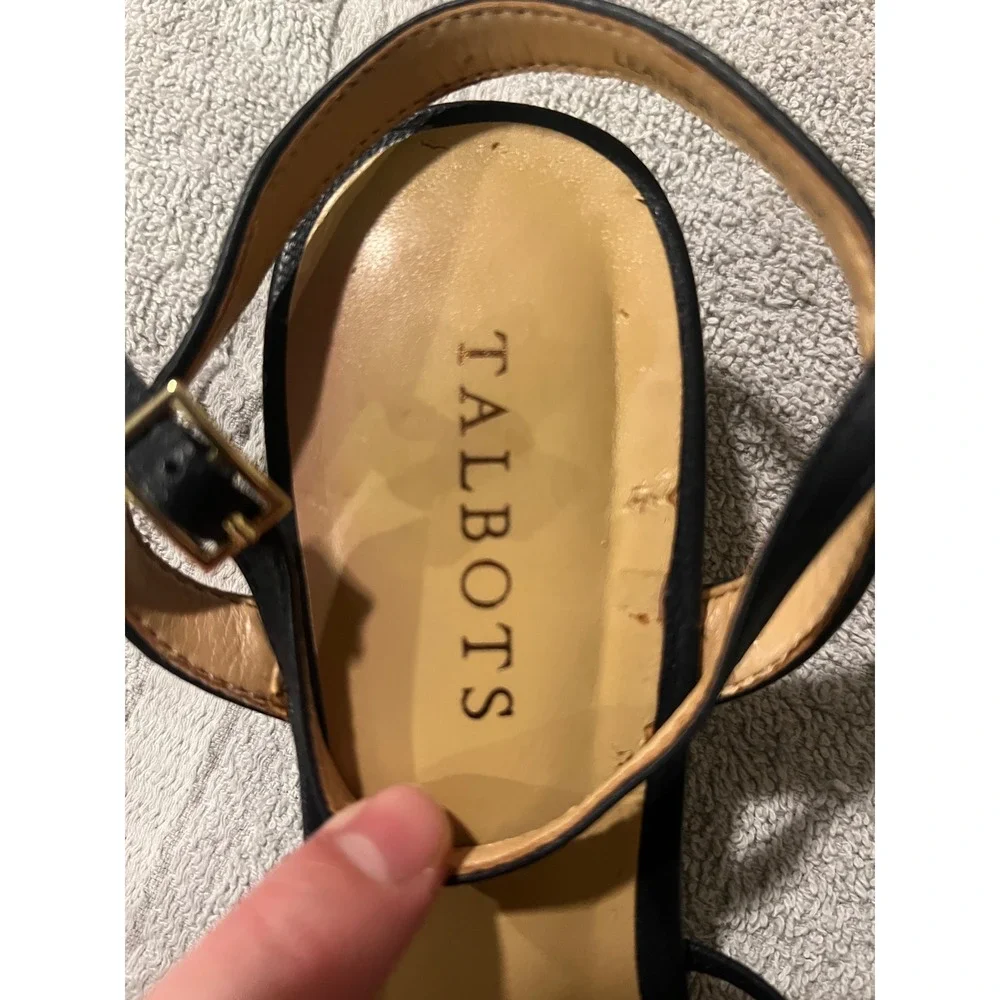 Talbots Womens Strappy Wedge Sandals Leather Black 9